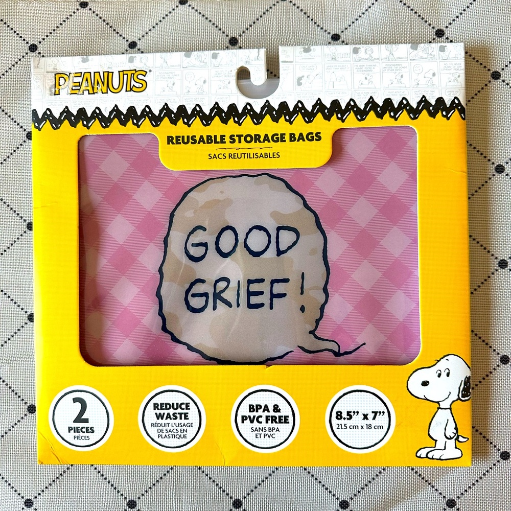 Set of 2 Good Grief Snoopy Peanuts Reusable BPA PVC free Storage Bags